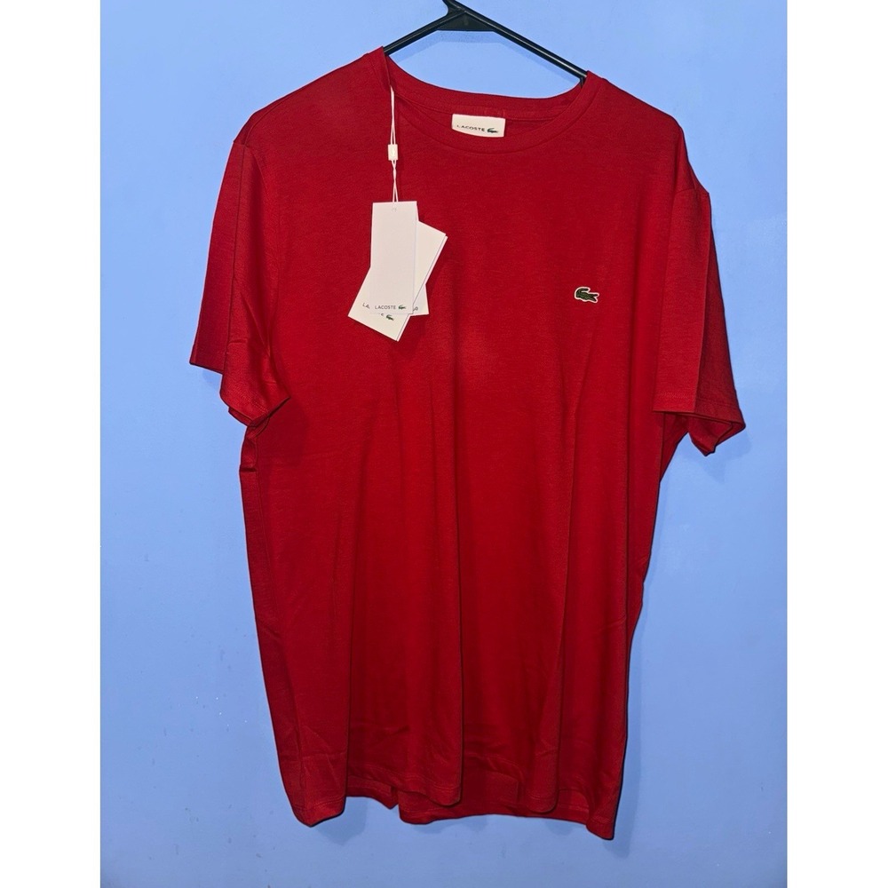 Lacoste Mens Red Pima Cotton Regular Fit Crew Neck Logo T-Shirt XL TH6709 51 240